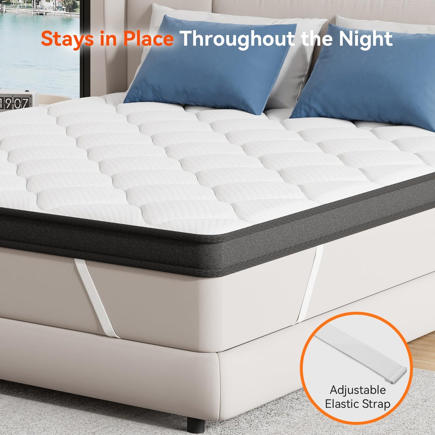 ELEMUSE 3 Inch Full Size Memory Foam Mattress Topper, High Density Gel Foam Bed Toppers with Cooling Pillowtop for Back Pain Relief, Medium Firm Mattress Pad for Comfort Body Support