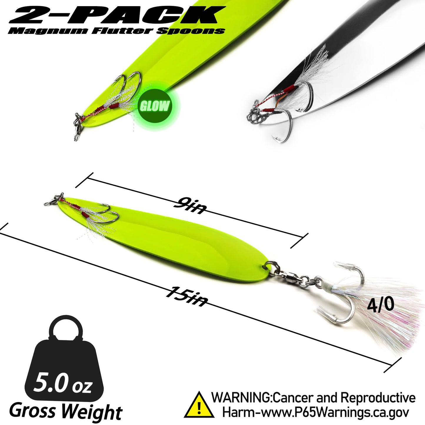 VMSIXVM Magnum Flutter Spoon Deep Sea Jigging Fishing Lures, 8-9 Inch Large Hard Metal Sinking Trolling Casting Striper Fishing Spoon Baits for Striped Bass, Salmon, Walleye, Saltwater, Freshwater