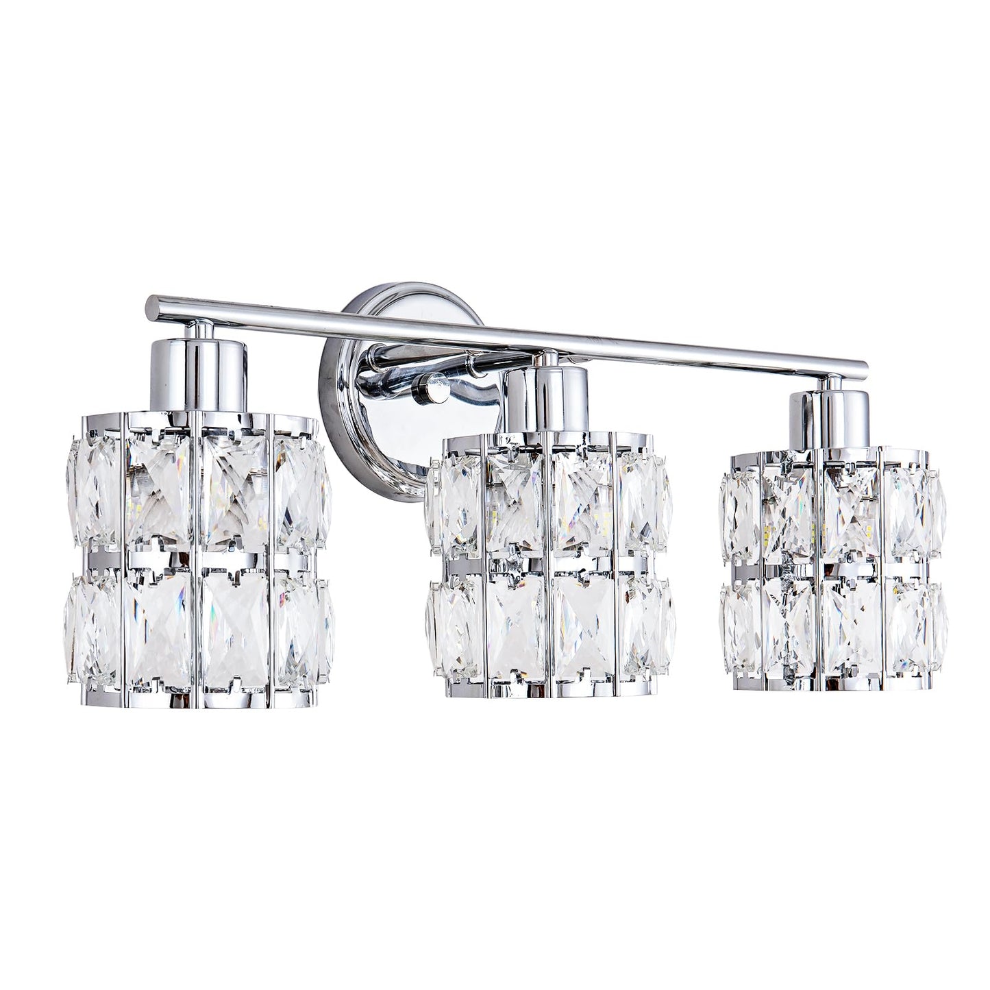 CALDION 3-Light Crystal Wall Lights Bathroom Vanity Light Fixtures, Modern Chrome Vanity Lighting Over Mirror Crystal Wall Sconces Lighting for Bedroom Restroom Bath Cabinet Powder Room, E26 Base