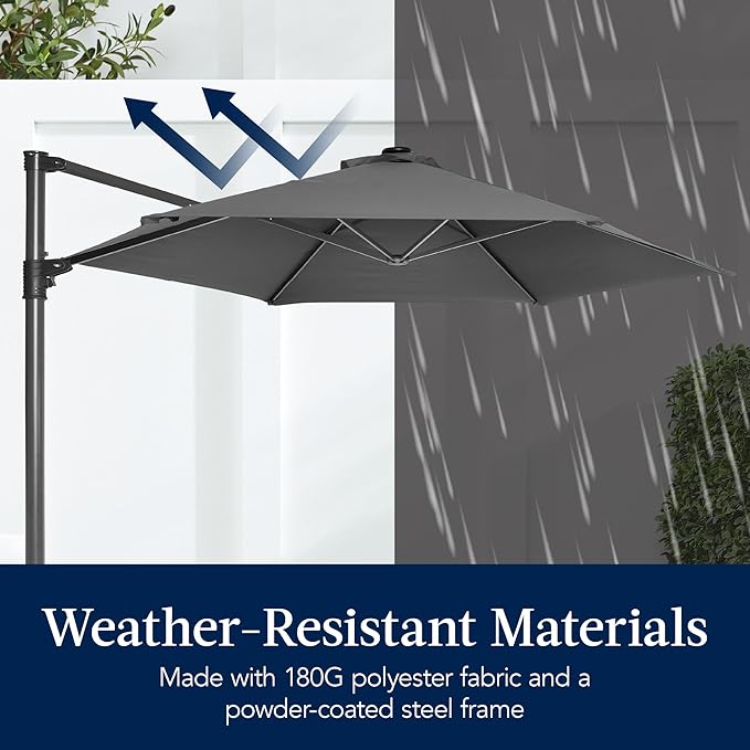 Best Choice Products 10ft Offset Cantilever Hanging Market Patio Umbrella, Smooth 360° Rotation, 8 Sturdy Ribs, Easy Adjustment - Gray