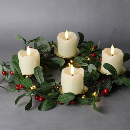 Rhytsing 5.9FT Red Berry Green Leaves Branch Pre-lit Garland with 30 LED Lights, Battery Operated Fairy String Lights with Timer Function for Christmas Mantel Decoration