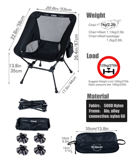 iClimb 1 Light Folding Table and 1 Ultralight Anti-Sinking Folding Chair Bundle for Adults Outdoor Camping Beach Concert