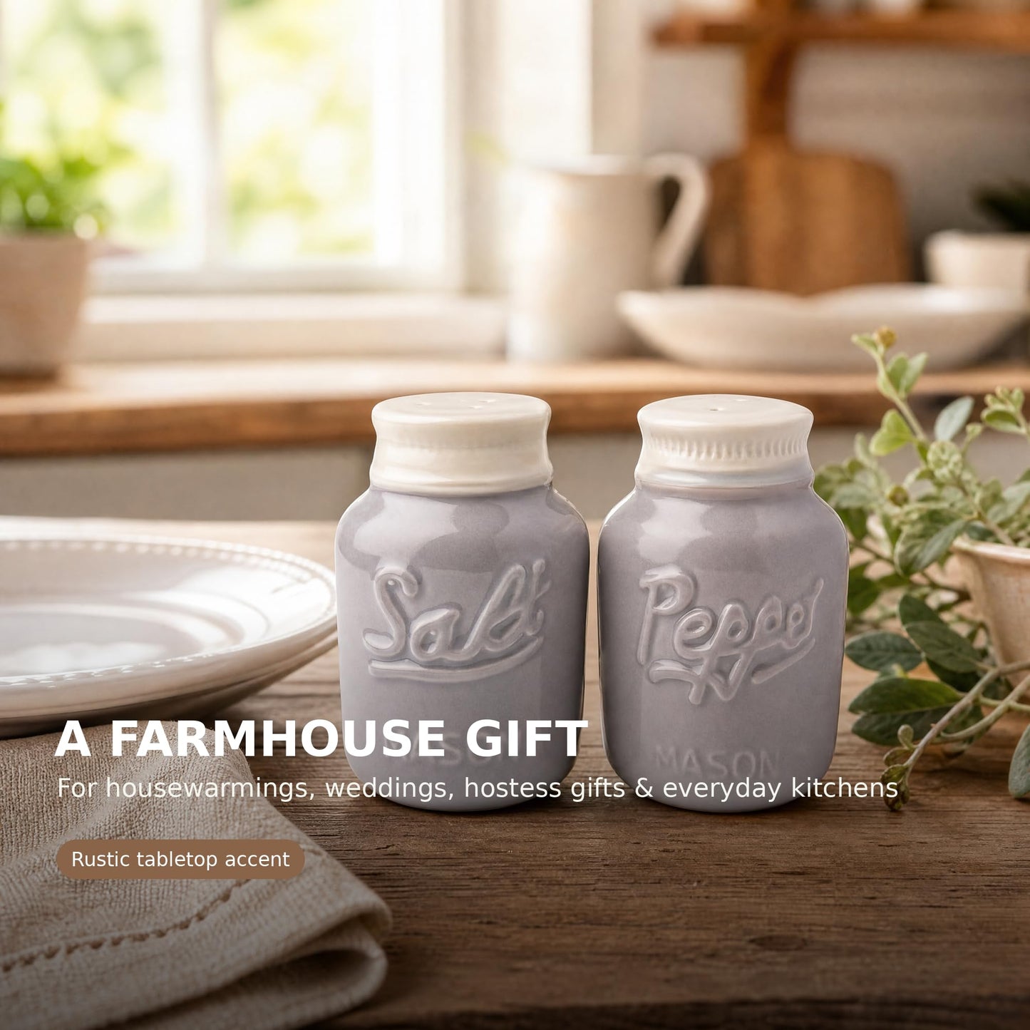 Comfify Grey Mason Jar Salt and Pepper Shakers – 3.5 oz Modern Farmhouse