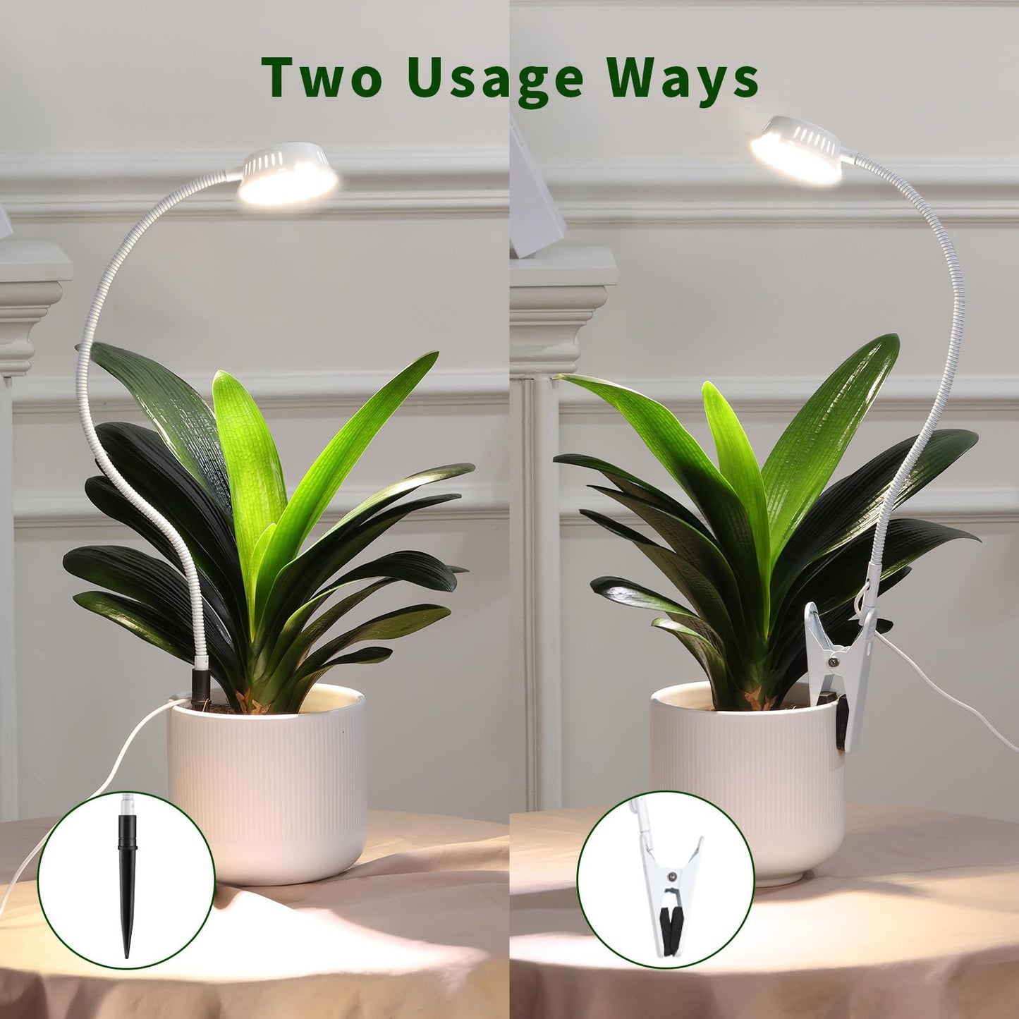 LORDEM Grow Lights for Indoor Plants, Clip-on Gooseneck Plant Lights for Indoor Growing，Full Spectrum LED Plant Light with 5 Dimming Levels,Auto On/Off Timer (6/8/12/16 Hrs),White,1 Pack
