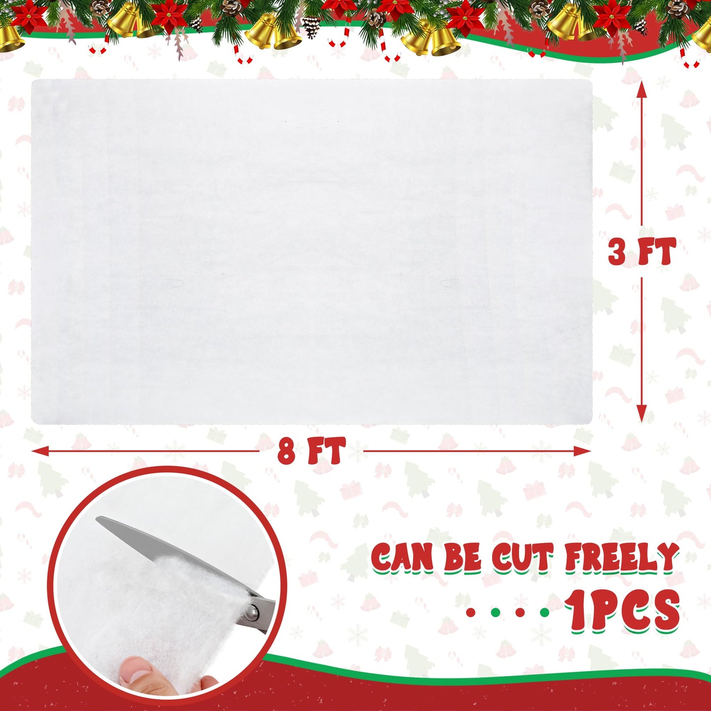 Snow Blanket, 3×8 FT Thick Xmas Fake Snow Blanket, Artificial Christmas Blanket for Christmas Village Display, Christmas Decorations, Fluffy Christmas Tree Base Cover, Winter Wonderland Decorations
