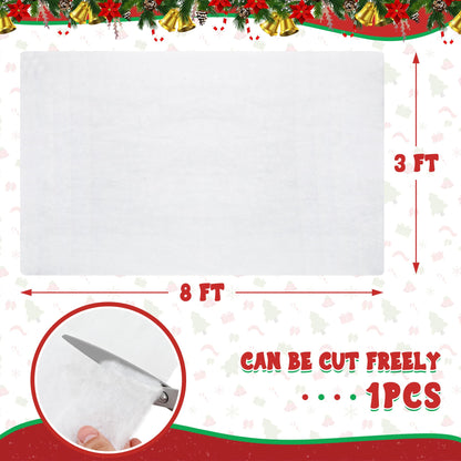 Snow Blanket, 3×8 FT Thick Xmas Fake Snow Blanket, Artificial Christmas Blanket for Christmas Village Display, Christmas Decorations, Fluffy Christmas Tree Base Cover, Winter Wonderland Decorations