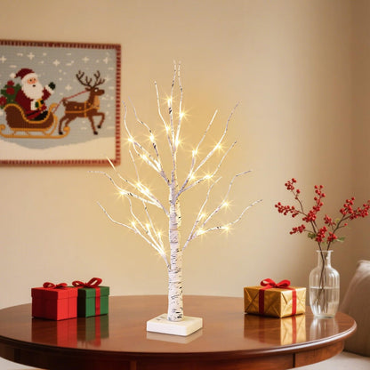 EAMBRITE Lighted Birch Tree Christmas Decorations for Home, White Birch Tree with Lights, 24 LED Lighted Mini Money Tree Twig Tree Battery Operated with Timer, Indoor Table Centerpiece Decor (2FT)