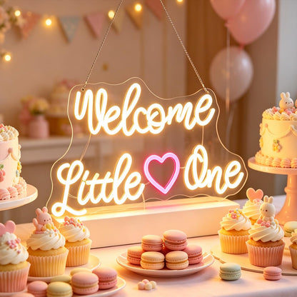 "Welcome Little One" Heartwarming Nursery Light, Gentle Joyful LED Wall Art for Baby's Room, Shower Gift, New Parent's Home/Family Entryway, Dimmable USB, Sweet Arrival Gift for Newborns & Families