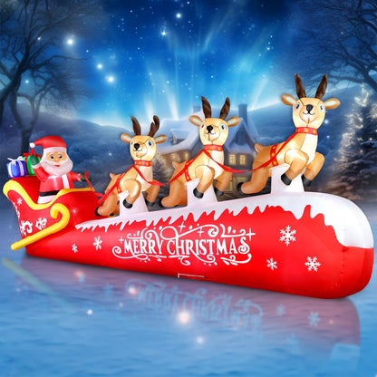 FunFanso 12FT Christmas Inflatable Santa Claus on Sleigh with 3 Reindeers Outdoor Decorations, Giant Christmas Blow Up Yard Decorations with Bright LED Lights for Lawn Street Garden Xmas Holiday Party