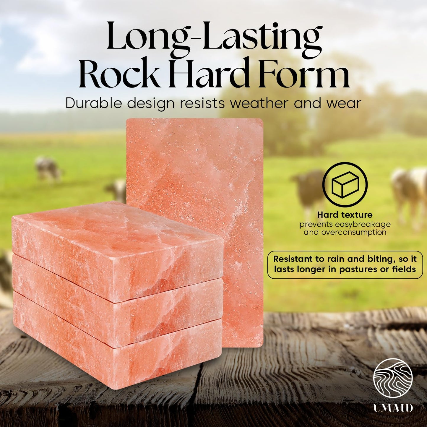 UMAID Himalayan Salt Block 4-Pack, 8x4x2 Inches – Natural Pink Mineral Block for Horses, Cows, Goats & Sheep – Long-Lasting Livestock Salt Supplement
