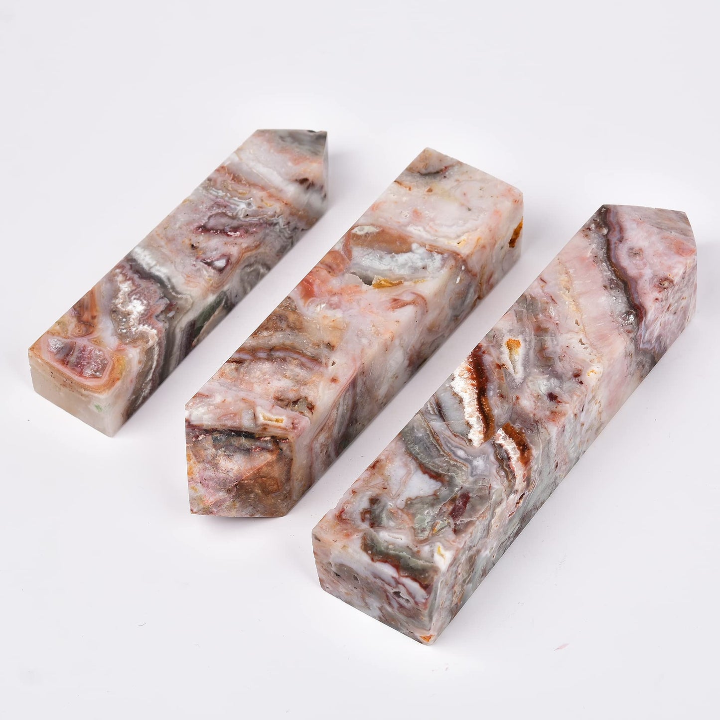 JIC Gem Large Gemstone Healing Crystal Points Wand Striped Agate Single Terminated Healing Crystal Obelisk Tower Wand Decor Chakra Stone 1.8-2.2 Lbs