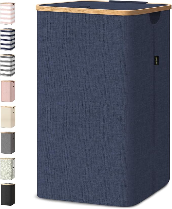 BALEINE Laundry Hamper with Lid, Tall Laundry Baskets with Bamboo Pull Handles