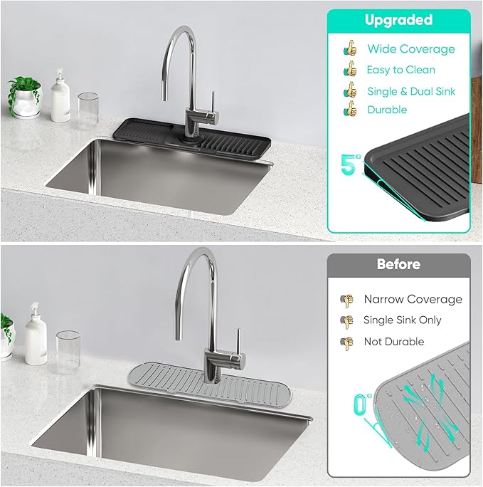 17.7inch Faucet Mat for Kitchen Sink Kitchen Sink Splash Guard Silicone Kitchen