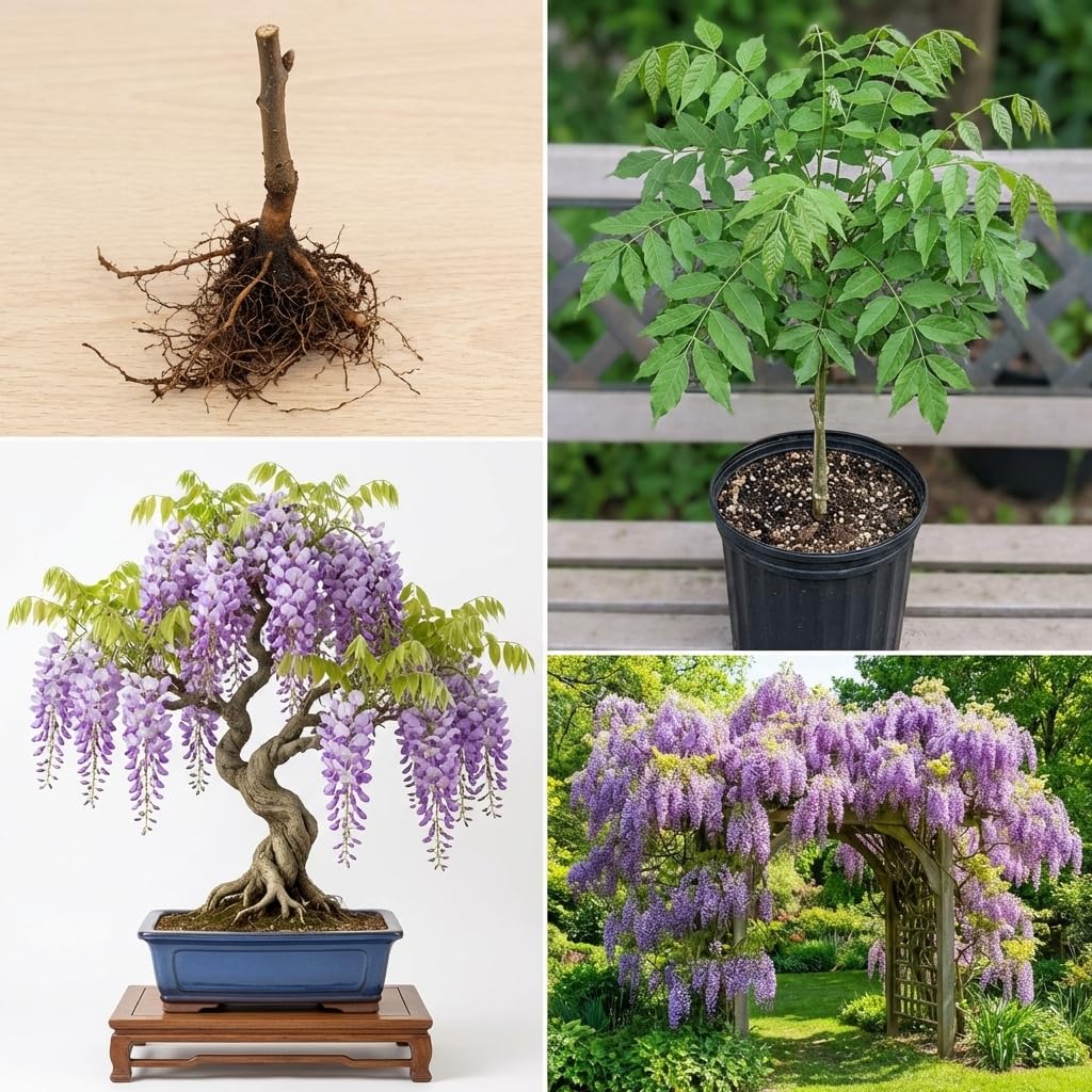 Wisteria Plant Live, Purple Wisteria Hardy Climbing Flowering Vine 4'' Pot, Outdoor Trellis, Arbor or Fence Vine Starter