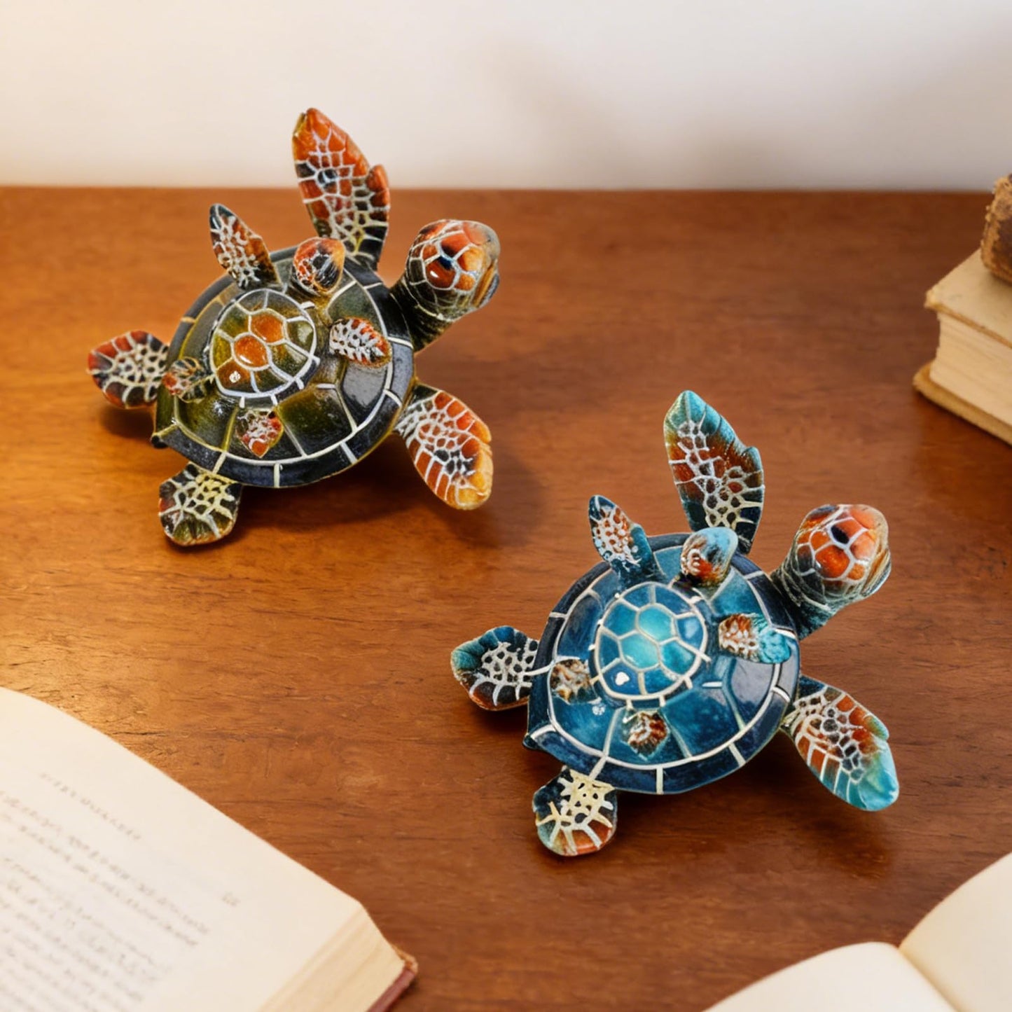 Brizoria Sea Turtle Ocean Decor Coastal Resin Figurines Blue Beach Themed Room Decor Textured Shell and Flippers for Shelf Tabletop Bathroom Bedroom Office, Blue