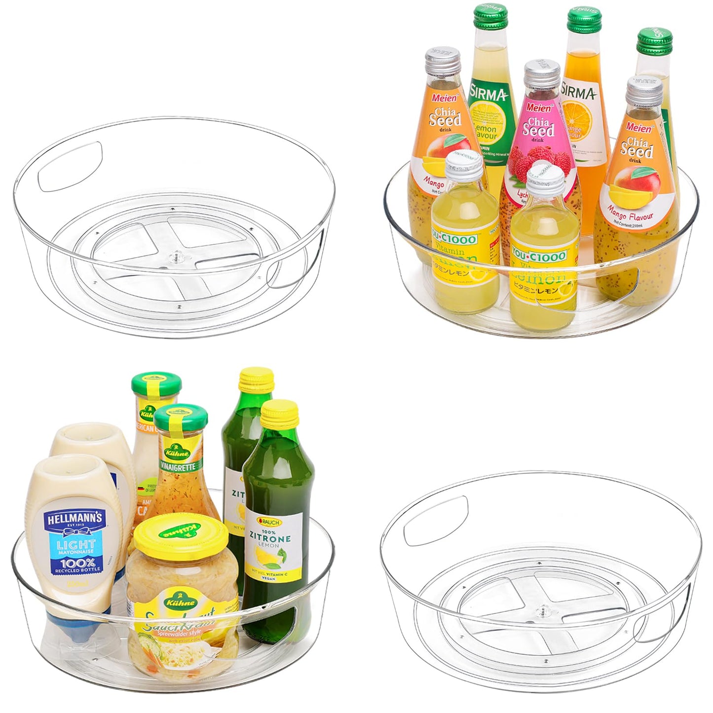 4 Pack Lazy Susan Organizer for Cabinet, Upgraded 11.5" Clear Turntable Organizer with Handles and Raised Edge, Rotating Lazy Susan Spice Storage for Kitchen, Pantry, Refrigerator, Bathroom, Table