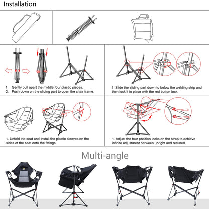 Nice C Hammock Camping Chair, Outdoor Folding Rocker Lawn Chair, Portable Swinging Sports Rocket Chairs, High Back with Stand, Cup Holder, Side Pocket, Heavy Duty, Sport (2 Pack)