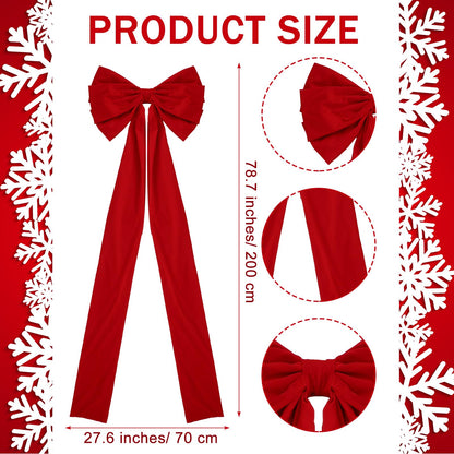 Knitgrip 1 Pack Extra Large Christmas Front Door Bow Decorations 27 x 78 Inch Red Giant Velvet Christmas Tree Topper Bow with Long Streamers Wreath Wall Decor for Home Xmas Room Holiday Porch