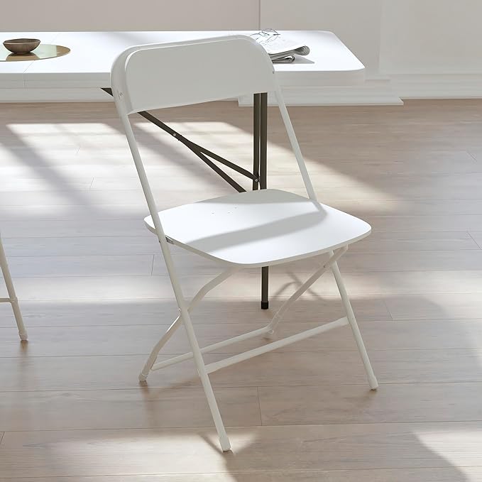 Flash Furniture Hercules Series Big & Tall Stackable Plastic Folding Chairs, Extra Wide Commercial Event Seats, Set of 4, White