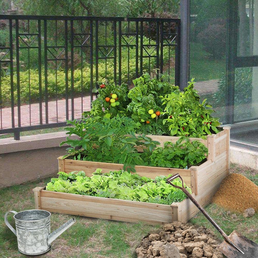 Yaheetech 3 Tier 47 x 47 x 22in Raised Garden Bed Horticulture Outdoor Elevated Flower Box Tiered Garden Bed Wooden Vegetables Growing Planter for Backyard/Patio/Gardener