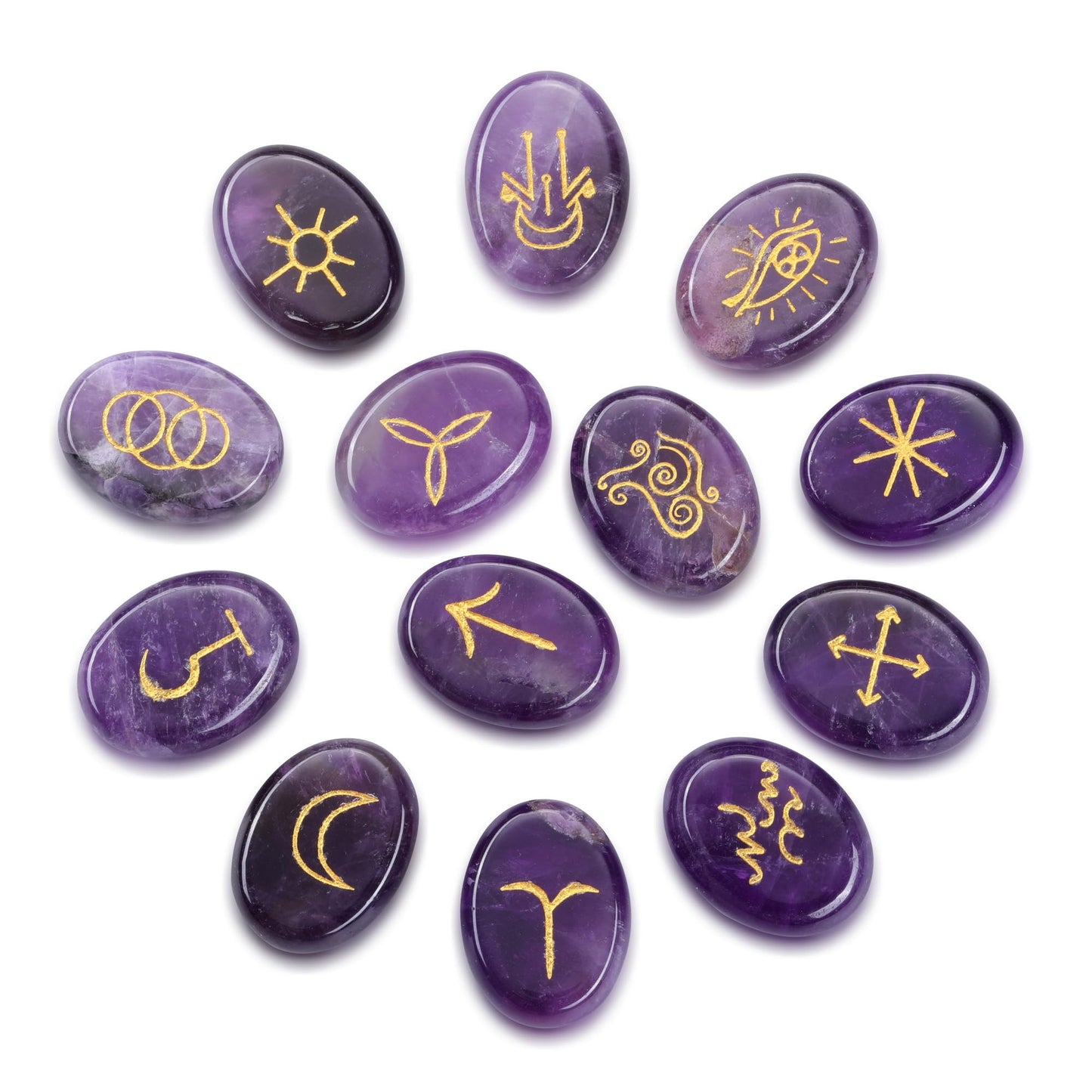 CrystalTears Amethyst Crystal Witches Rune Stones Healing Crystals Gemstone Engraved with Reiki Rune Symbol Natural Amethyst Stones Set for Witchcraft Reiki Healing Divination Meditation