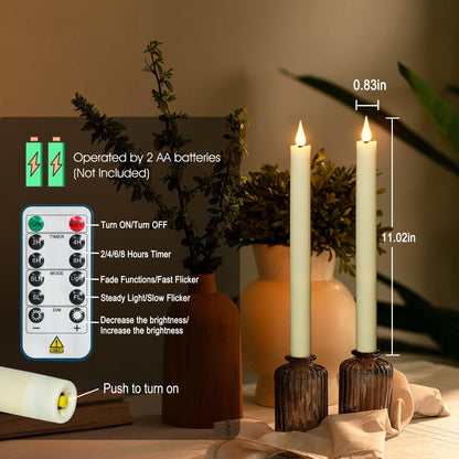 FREEPOWER 11 Inch Flameless Taper Candles with Remote,Battery Powered Candlesticks Realistic Flickering,Ivory Led Candlestick with 3D Wick for Christmas Home Wedding Decor (Pack of 6)
