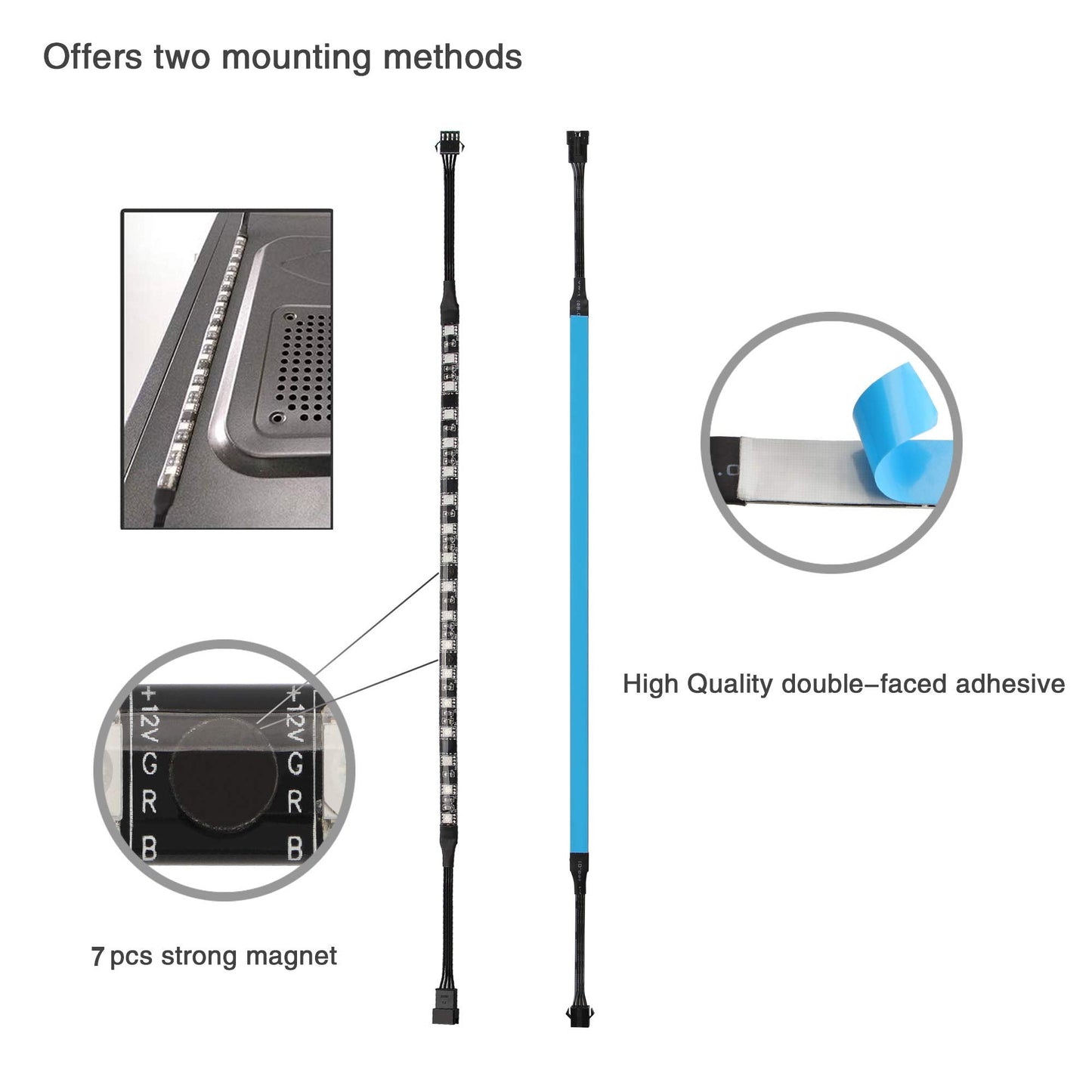 Speclux PC RGB LED Strips Lights, Magnetic LED Light Strips for Modding PC Case, 12V 4pin 30cm RGB, Compatiable with Asrock RGB Led Lights, Asus Aura, Gigabyte Fusion RGB, MSI Mystic