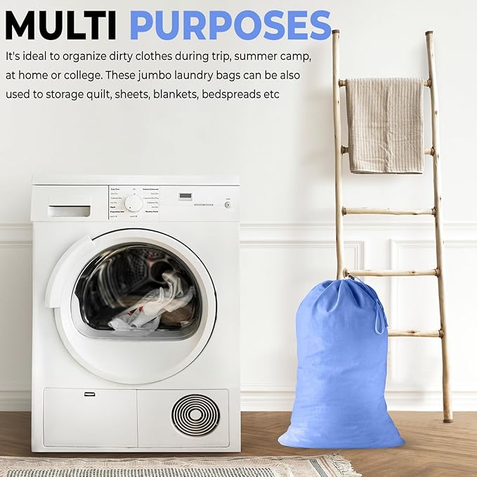2 Pack - Extra Large Cotton Laundry Bag, Heavy Duty Large Laundry Bags 24 x 36