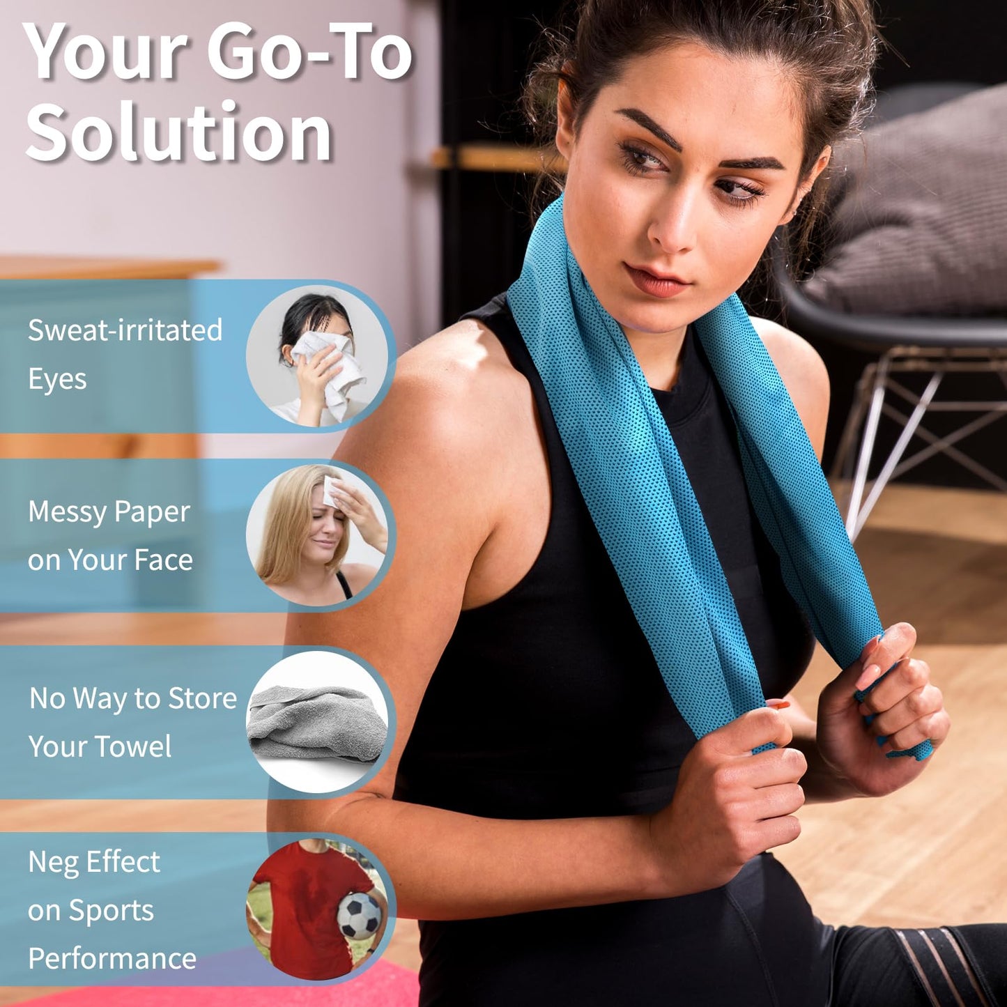 YESLIFE 4 Pack Cooling Towel 40"x12", Gym Towels for Men and Women, Soft Breathable Workout Towels for Yoga, Running, Sport, & More (Black, Dark Blue, Blue, Grey)