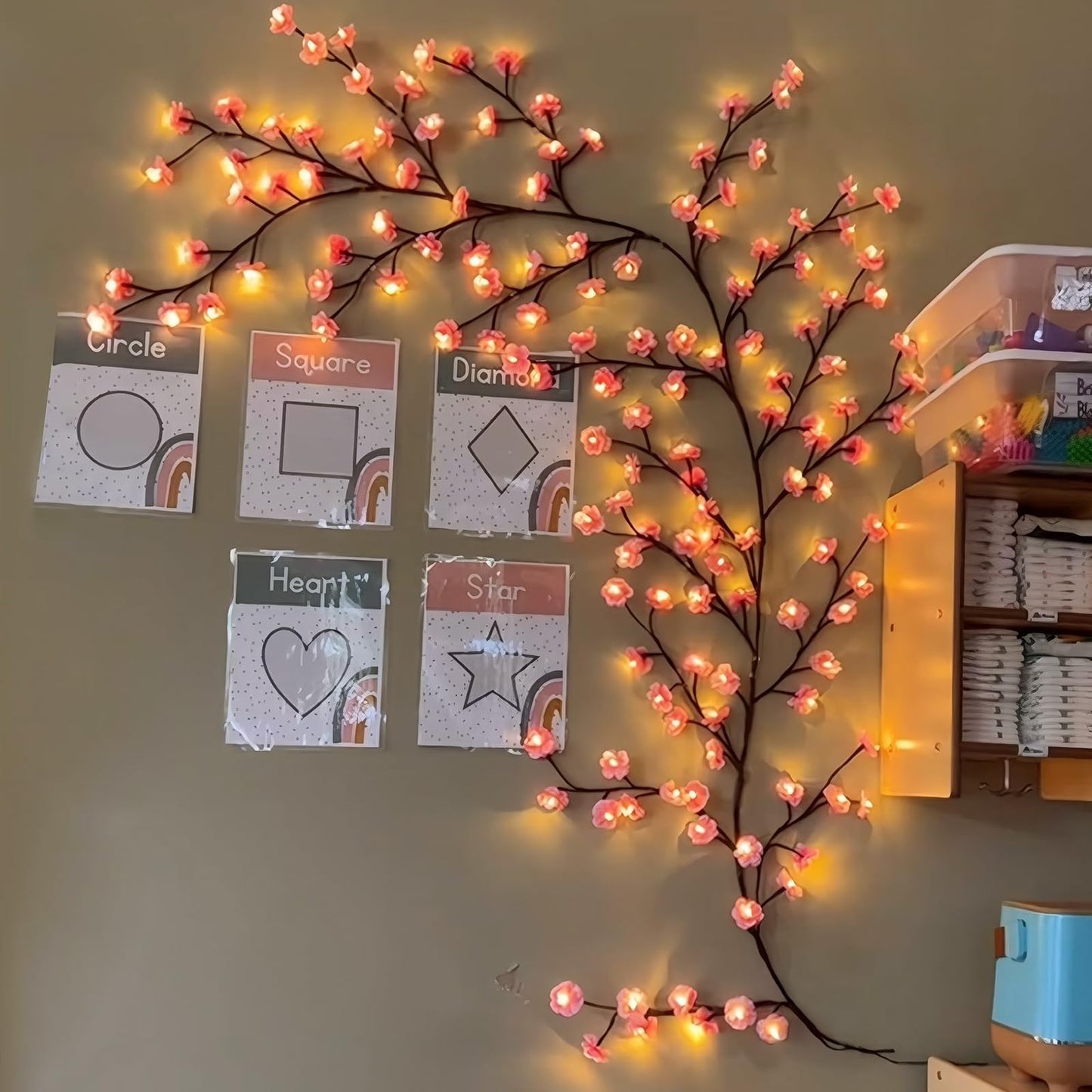 Cherry Blossom Tree Branch Lights for Wall,Cherry Enchanted Willow Vine Lights,with 48 LED and 8 Lighting Modes,Remote Timer,for Bedroom Wall Doors Windows Wedding Christmas Holiday (47inch)