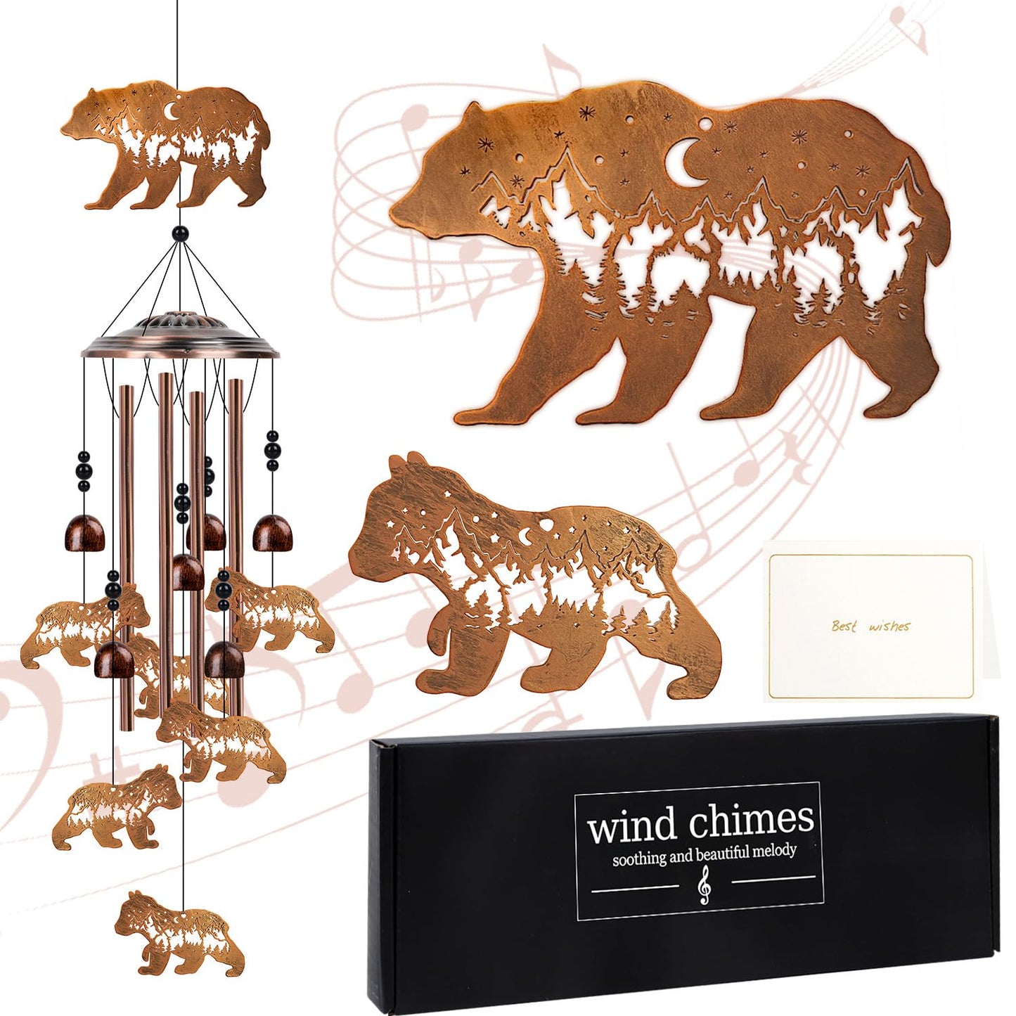 Bear Gifts Wind Chimes for Outside - Luvsweets Bear Gifts for Women Men, Sympathy Memorial Metal Wind Chimes for Outdoors Garden Yard Decor, Birthday Housewarming Christmas Mother‘s Day Presents