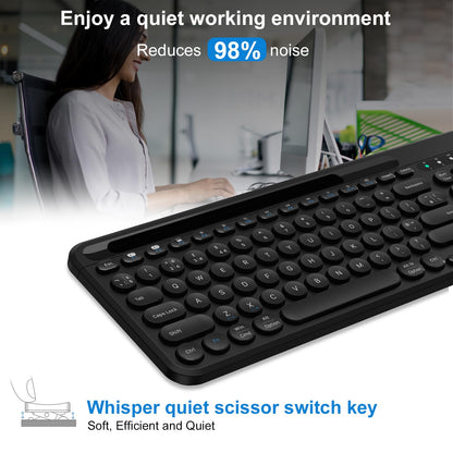cimetech USB & Bluetooth Keyboard, Wireless Keyboard Ergonomic 2.4G Silent UK Layout with 3 Channels Multi-Device for iOS, Android, Windows, Smartphone