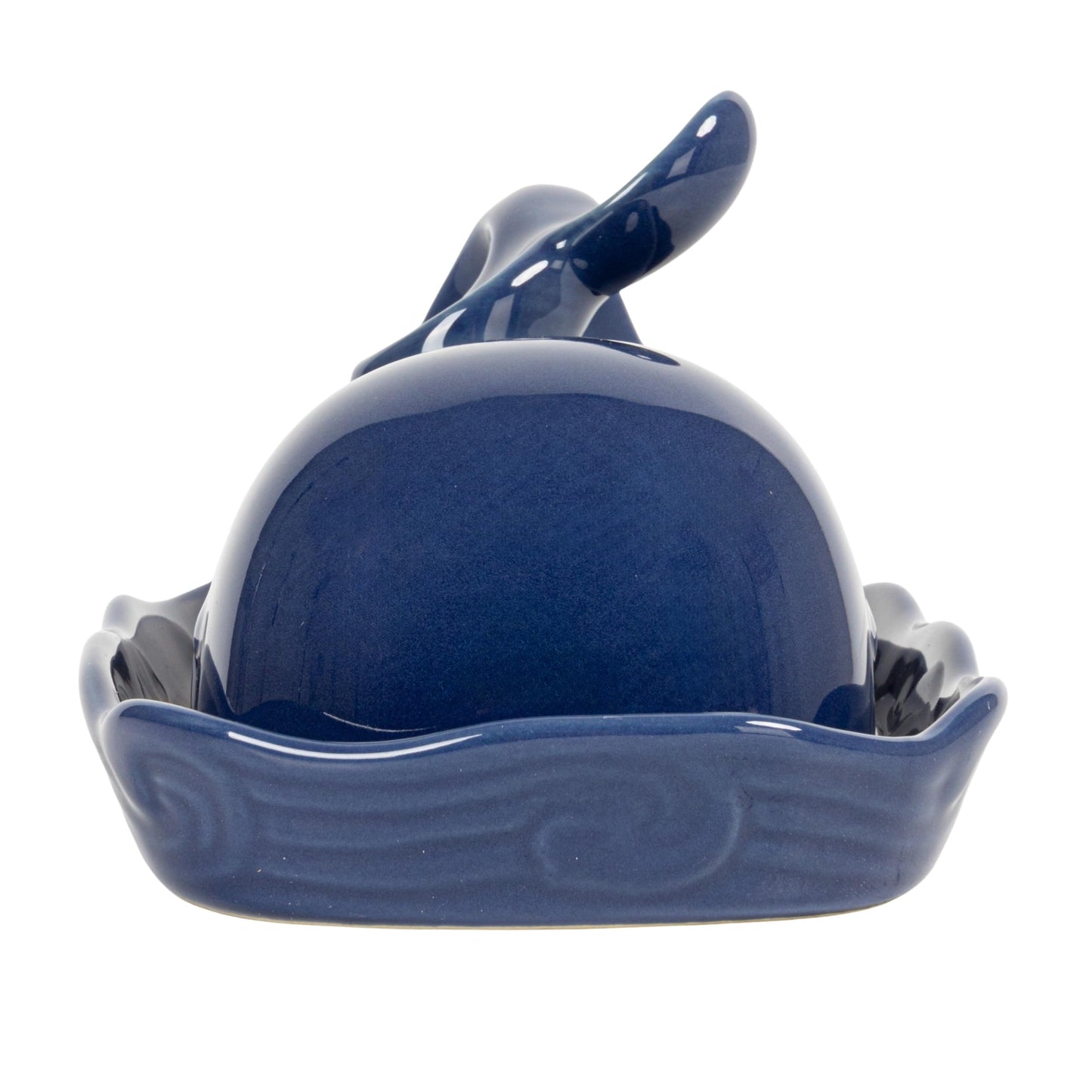 Creative Co-Op Dark Blue Whale Shaped Butter Dish with Lid