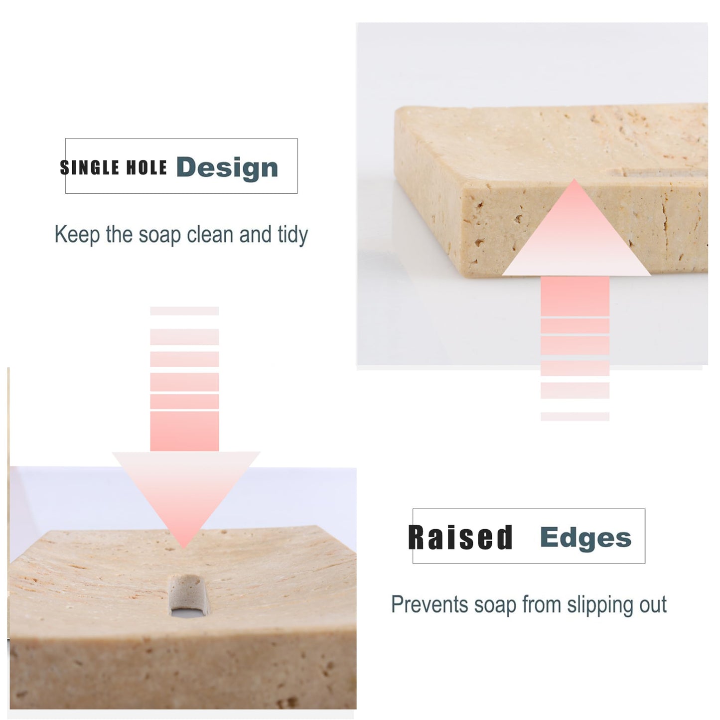 LMHOUS Natural Travertine Marble Soap Dish - Beige Brown Stone Soap Holder for Shower, Bathroom, Kitchen Sink Sponge & Jewelry Ring Tray