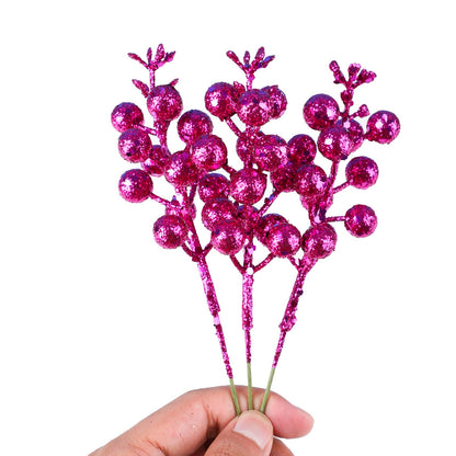 DIYASY Glitter Berry Stems for Christmas Tree Ornaments,20Pcs Red Violet Picks and Sprays Artificial Branches Xmas Tree Filler Holiday Wreath Garland Decorations Home Décor 7.8 Inch