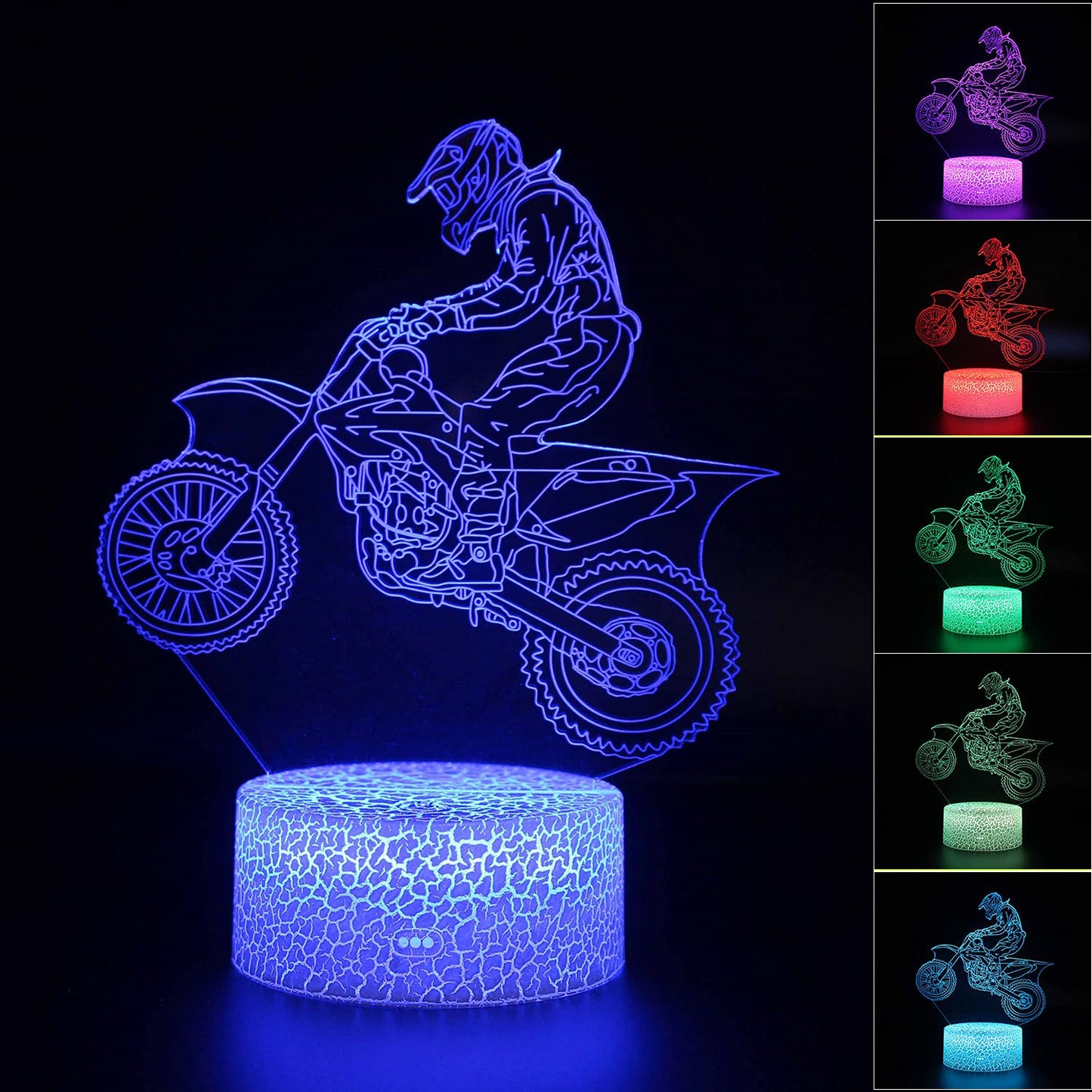 AZALCO Motorbike Night Light,Motorcycle 3D Illusion Lamp with Remote Control&Smart Touch 16 Colors USB Cable Dirt Bike Gifts for Motocross Players Boys Teens