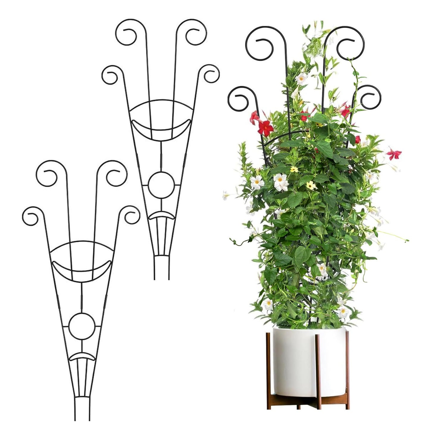 belupai 2pcs Indoor Plant Trellis, 30in Tall Climbing Plants Trellis Black Metal Garden Potted Plants Trellis, Plants Grow Frame Support Racks Vine Ivy Flower Support for Indoor