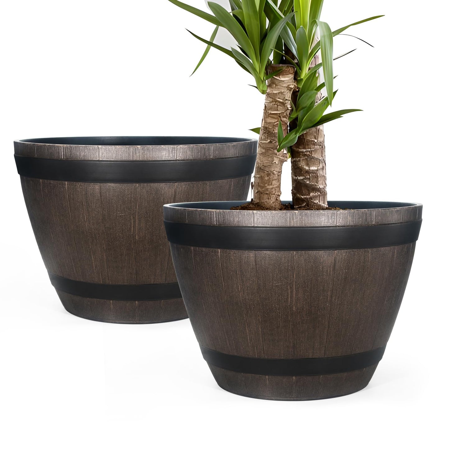 GameXcel Large Whiskey Barrel Planter for Outdoor Plants - Flower Pots Garden Wine Barrel Planter Outdoor - 21" D x 15" H