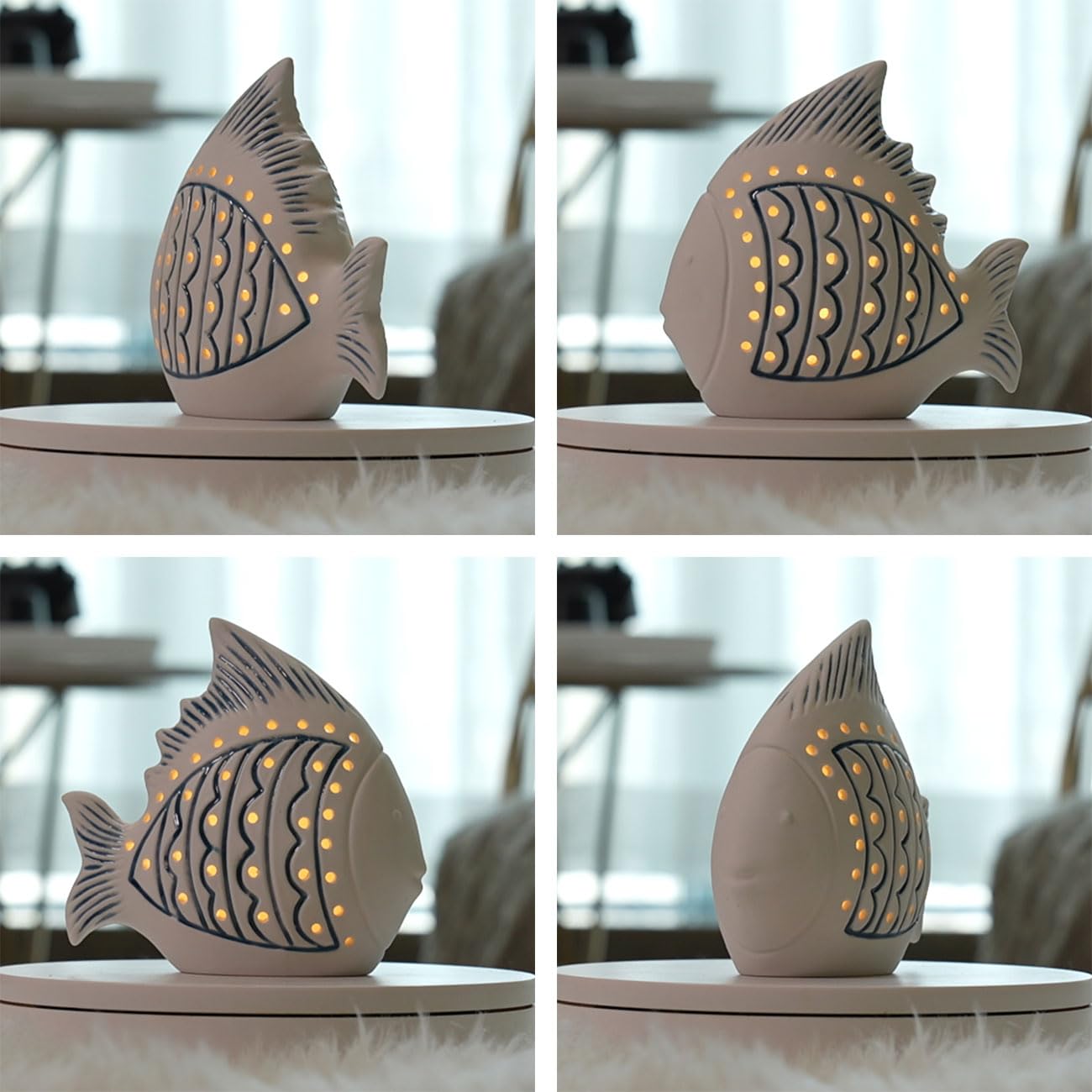 SEINHIJO Fish Statue Figurine LED Ocean Decor Modern Sculpture Home Gift for Table Centerpiece Art Ceramic 5.5 Inch