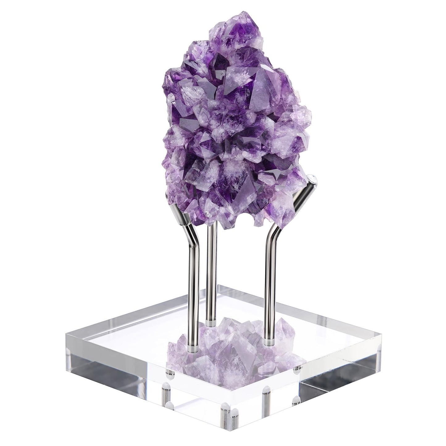 Hipiwe Metal Arm Display Stand Easel with Acrylic Base Decorative Crystal Ball Stand Pedestal for Sphere Mineral Geodes Rock Fossils Seashell, X-Large,Silver