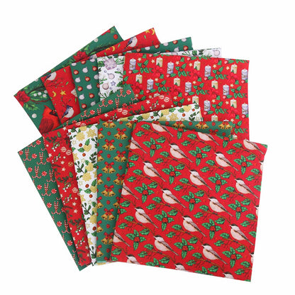 10PCS Christmas Cotton Fabric Bundles - 10" x 10" Printed Pre-Cut Squares for Patchwork Sewing, DIY Crafting & Quilting