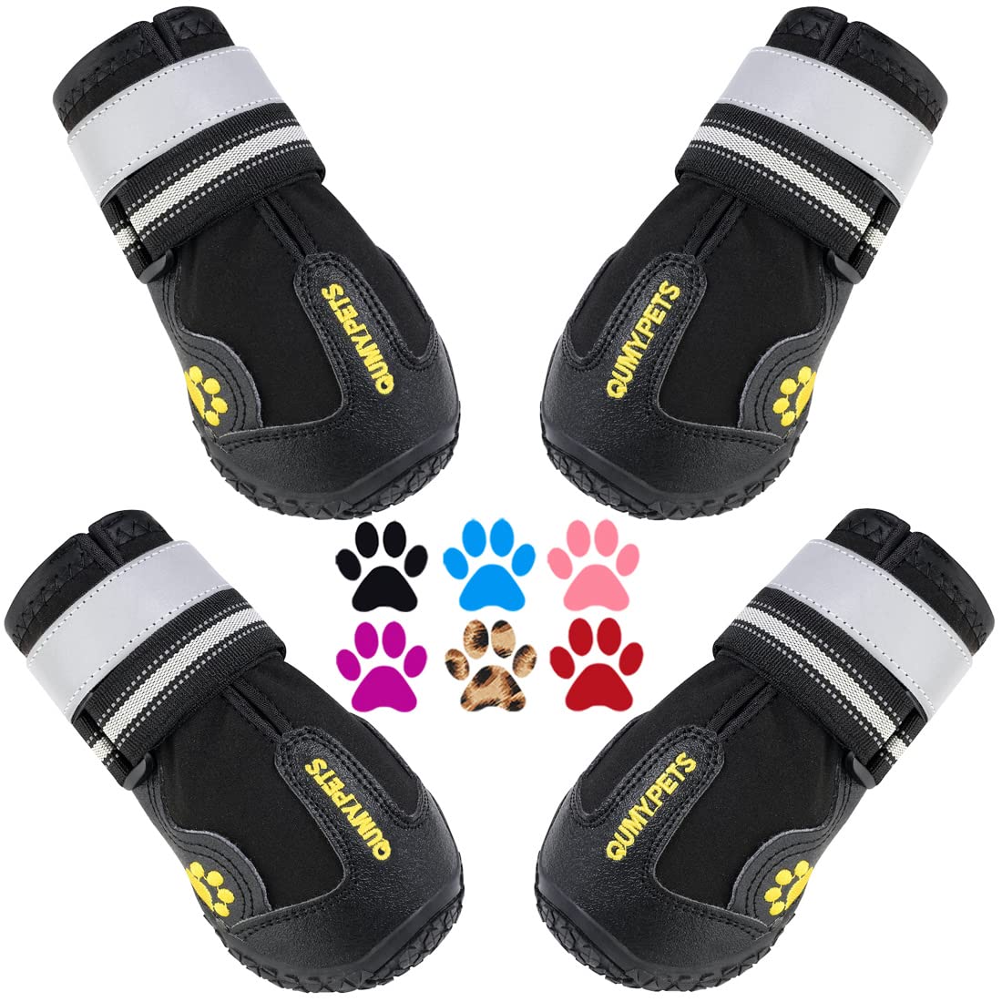 QUMY Dog Shoes for Large Dog, Medium Dogs Boots & Paw Protectors for Winter Snowy Day, Summer Hot Pavement, Waterproof in Rainy Weather, Outdoor Walking, Indoor Hardfloors Anti Slip Sole Black Size 7