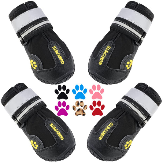 QUMY Dog Shoes for Large Dog, Medium Dogs Boots & Paw Protectors for Winter Snowy Day, Summer Hot Pavement, Waterproof in Rainy Weather, Outdoor Walking, Indoor Hardfloors Anti Slip Sole Black Size 7