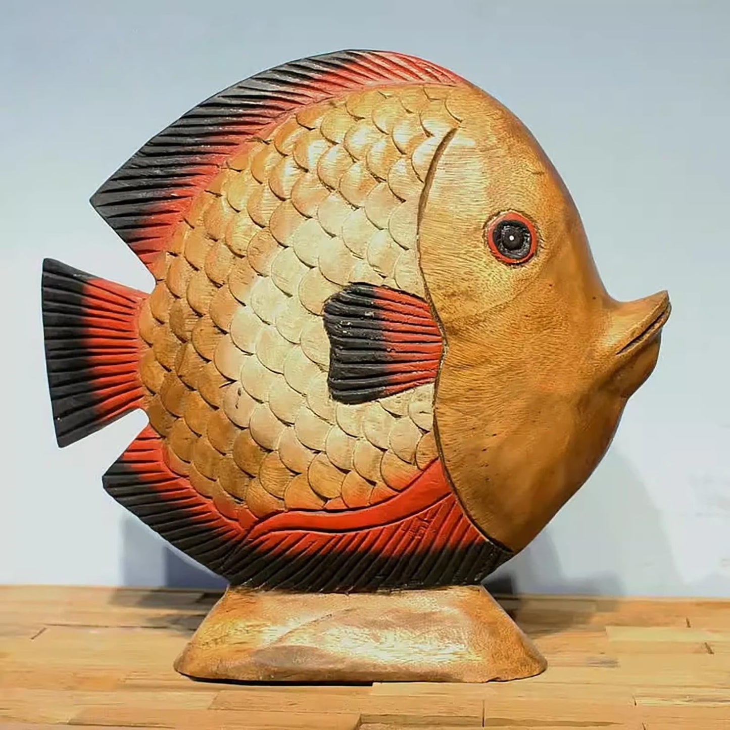 AHZGBL Wooden Tropical Fish Figurine, Hand Carved Solid Wood Fish Statue from Thailand, Handcrafted Home Art Decor, Ocean Style Collectibles for Living Rooms, Cafes, Offices, Display Cabinets, Shelves