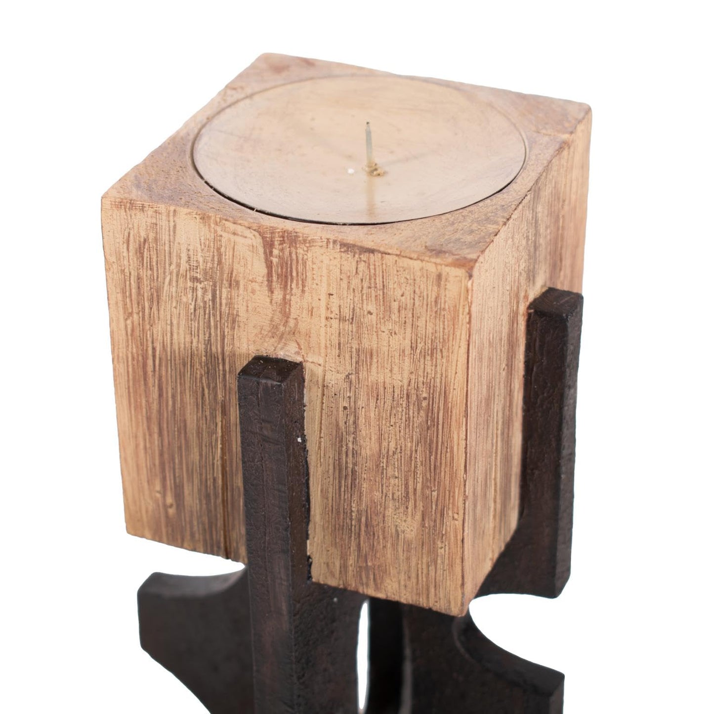 Howard Elliott Collection Cade Architectural Pillar Candle Holder, Black and Sand Modern Industrial Geometric Base Decorative Centerpiece for Living Room, Dining Table & Hallway Decor, Tall