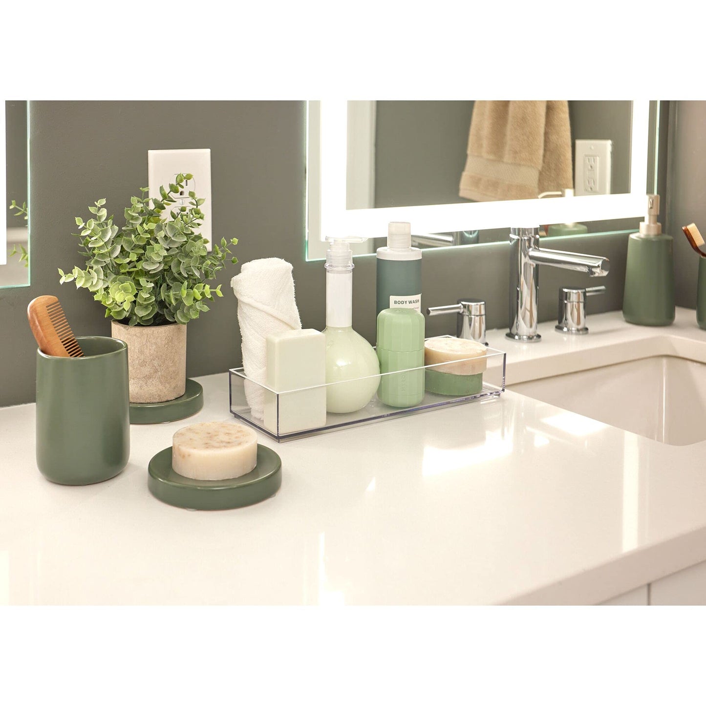 iDesign Ceramic Earth Collection Ceramic Bar Soap Dish, Moss