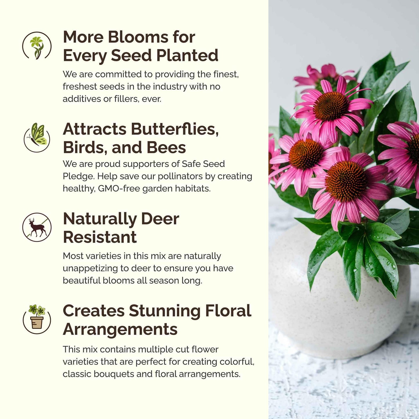 Eden Brothers Deer Resistant All Perennial Wildflower Mixed Seeds for Planting, 5 lb, 2,400,000+ Seeds with Sweet William | Attracts Pollinators, Plant in Spring or Fall, Zones 3, 4, 5, 6, 7, 8, 9, 10