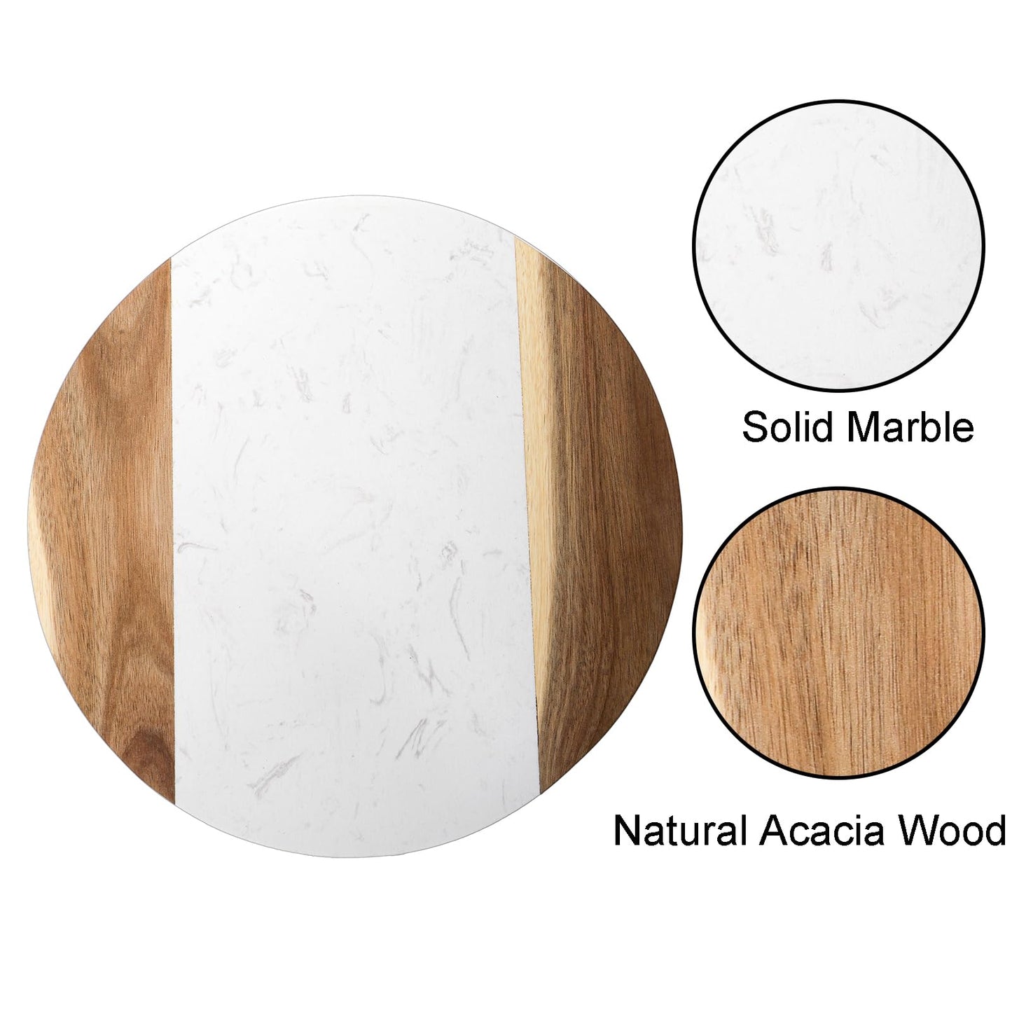 Okllen 12" Marble Cheese Board and Acacia Wood Serving Board, Handcrafted Round Marble Tray Cutting Board for Cheese, Charcuterie, Meat, Fruit