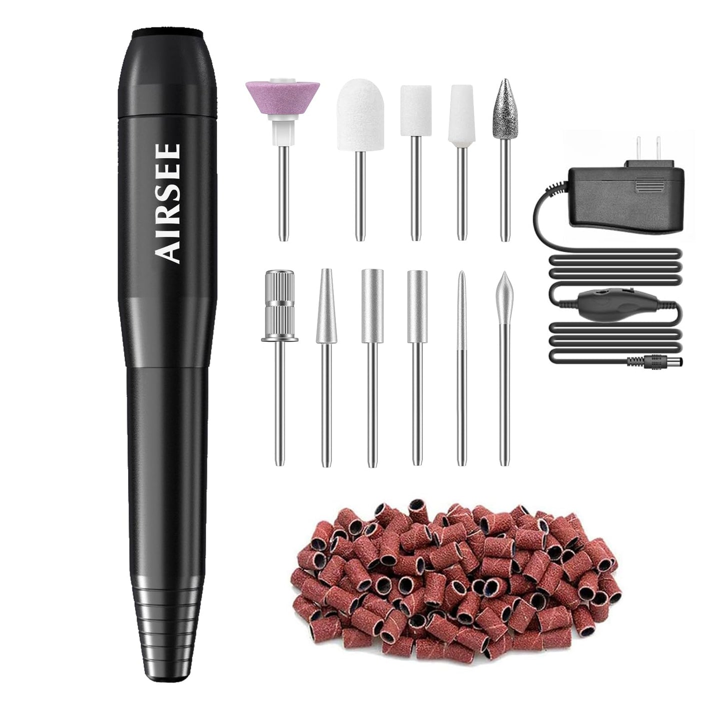 AIRSEE Home Lite USB Mobile Nail Drill Machine for Beginners Portable Nail File Manicure Pedicure Dremel Kit with 6 Bits 26 Sanding Bands for Home Acrylic Gel Nails Polishing DIY,Purple