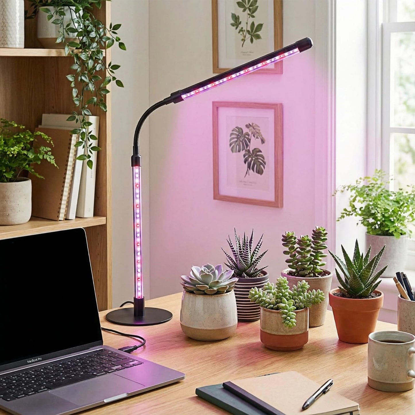 TheOneGrow Desk Grow Light for Indoor Plants with Timer, 28.7" Flexible Gooseneck Plant Light for Desk, 4-Dimming Levels, USB Powered Office Grow Light for Succulents, Herbs